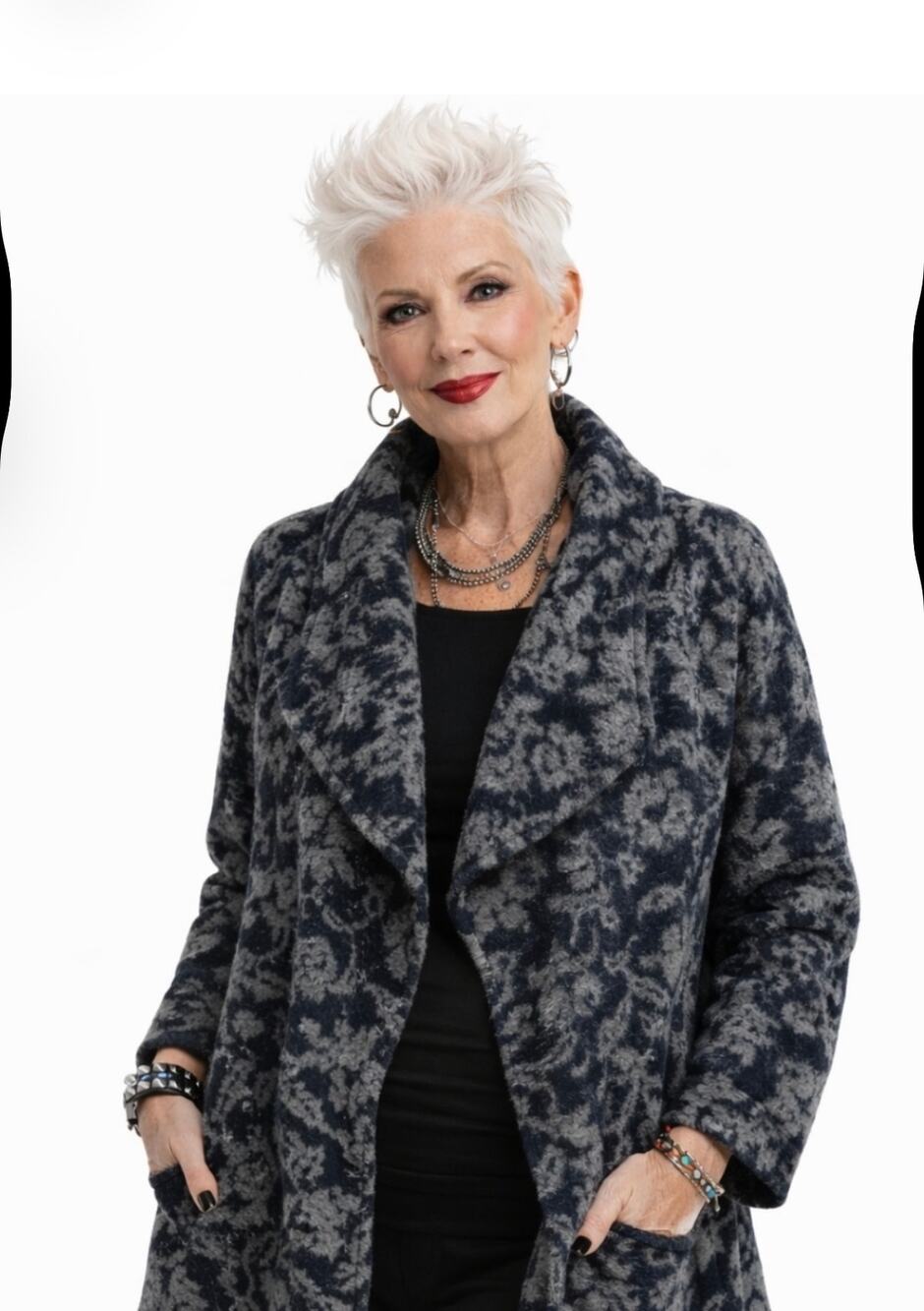Ellen Tracy Shawl Button Intarsia Floral Cardigan Sweater 3X NWT Navy Gray